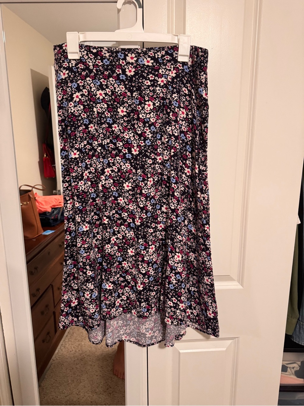 AGB Black Floral Midi Skirt with Pink & Blue Blossoms